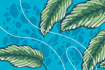 Fototapeta na wymiar Ornamental leaves background. abstract tropical leaf shapes poster or wallpaper. 