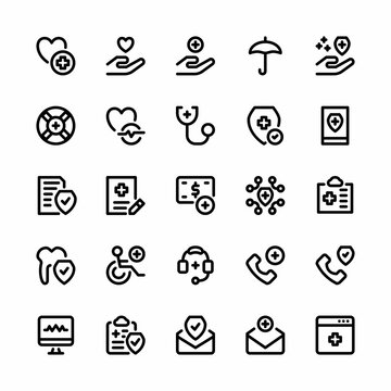 Health insurance icon set with outline style