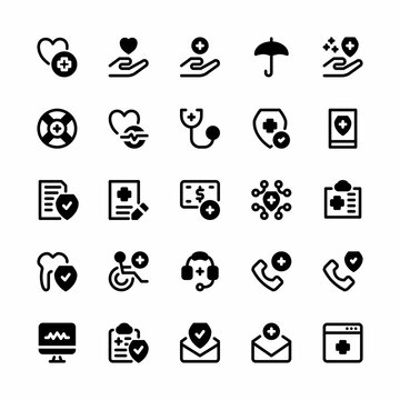 Health insurance icon set with mixed style