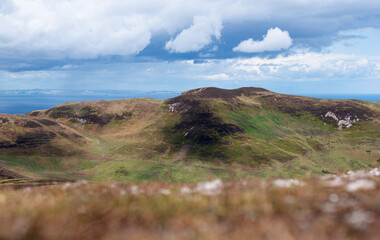 Cloudy view of the Pentland Hills in Scotland. Nature on a cold day