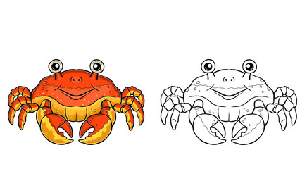 Cute crabbe to color in. Template for a coloring book with funny animals. Coloring template for kids.