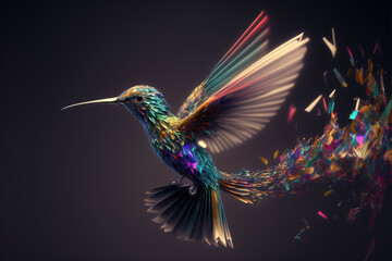 Obraz premium Digital humming bird flying, Generative AI illustration