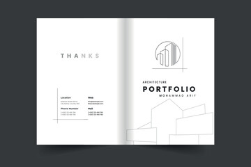 Creative Building and architecture portfolio cover template and White brand guideline brochure cover layout