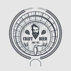 Craft Beer, Authentic Brewery logo design template with Man with beard made of hop cone. Vector illustration