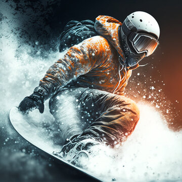 Snowboarder on the slopes 2023, Generative AI	