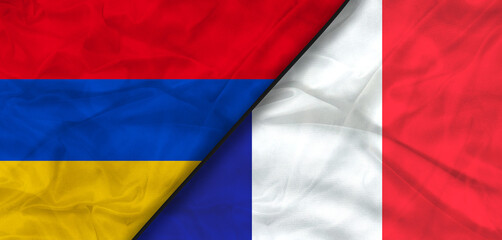 Armenia Flag and France Flag waving with texture.