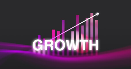 graph showing growth with arrow, purple lights, illustration, success, finance, business	