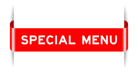 Red color inserted label banner with word special menu on white background