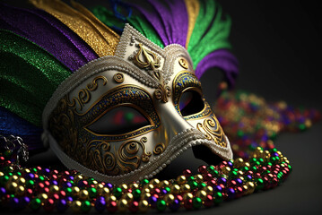 mardi gras ornate mask, gold - obrazy, fototapety, plakaty