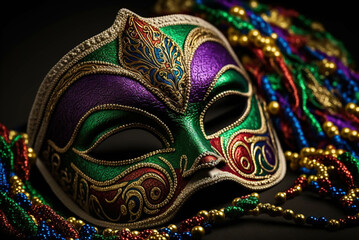mardi gras ornate mask, purple and green
