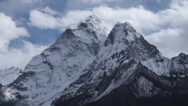 Ama Dablam mountain landscape at the Everest Base Camp trek in the Himalaya, Nepal. Himalaya landscape and mountain views.