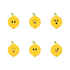 Lemon icons in Kawaii style set