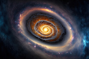 journey of the Milky Way galaxy across space and toward its incandescent center. Generative AI