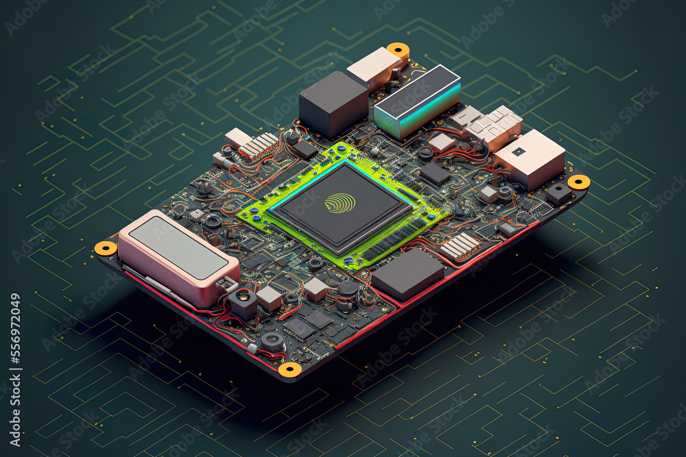 Aufkleber mobile phone isometric processor microchip on electronic motherboard those who use digital communica