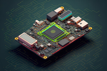 Obraz premium mobile phone isometric processor microchip on electronic motherboard Those who use digital communication technology. Generative AI