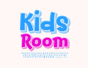 Vector playful poster Kids Room. Blue handwritten 3D Font. Trendy Alphabet Letters and Numbers. 