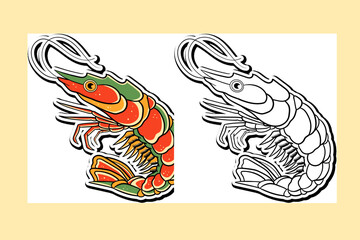 Sticker illustration of Shrimp traditional tattoo