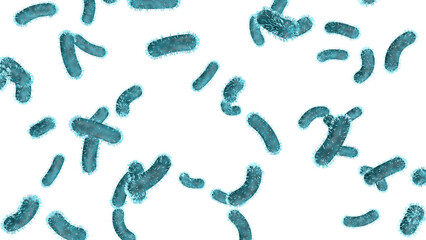 Bacteria are falling on a transparent png background. 3D render. Scientific concept. - obrazy, fototapety, plakaty