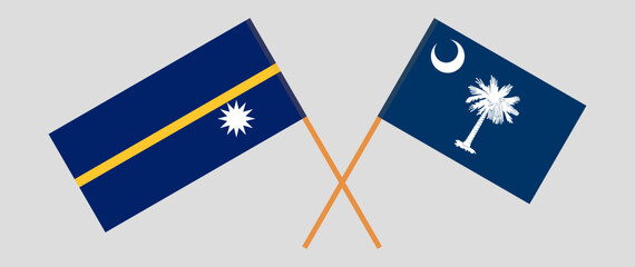 Crossed flags of Nauru and The State of South Carolina. Official colors. Correct proportion