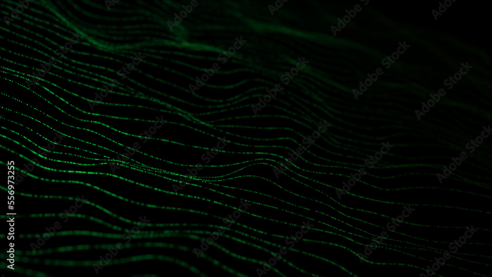 Poster Wave of dots and weave lines. Abstract background. Network connection structure. 3d rendering.
