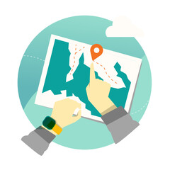Map Travel Color 2D Illustration