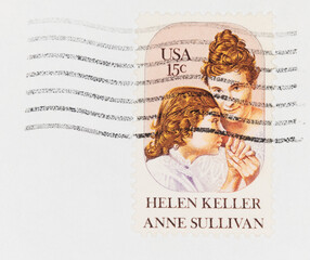 stamp briefmarke usa amerika america helen keller anne sullivan vintage retro alt old gestempelt...