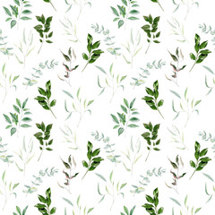 Hand painted watercolor greenery seamless pattern