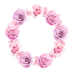 Watercolor wreath with pink rose flowers