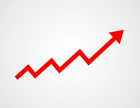 Simple rising polygonal arrow red color. Vector stock illustration.