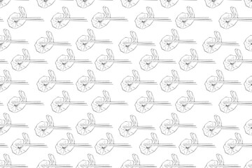 Seafood seamless pattern with shrimps, fish salmon and shrimp. Hand drawing illustration, white background