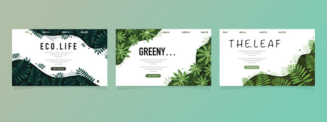 Nature foliage plants for background and landing page design set bundle