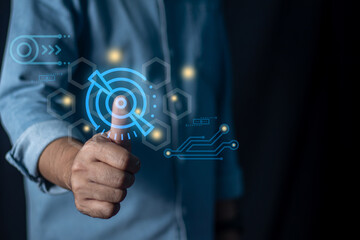 Man scans finger through touch screen