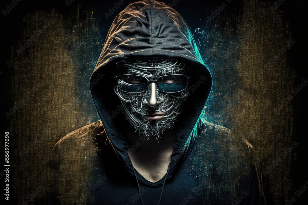 Poster hacker in disguise in a portrait. generative ai