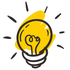 Light bulb doodle, hand drawn idea icon sketch