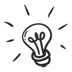 Obraz premium Light bulb doodle, hand drawn idea icon sketch