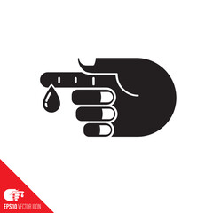 Blood drop dripping from injured finger vector glyph icon