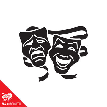 Drama and Comedy masks vector icon. Symbol for theatre, tragedy, opera, comedy.