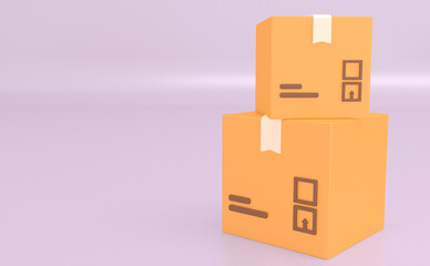Fototapeta premium Pile of stacked cardboard box. delivery packages isolated. Minimal icon. 3d rendering.