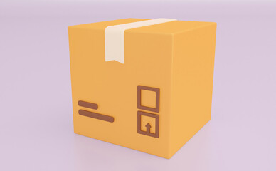 Cardboard box, delivery package, shipping box. Transportation, delivery, shipping concept. 3d rendering. Cartoon minimal style.
