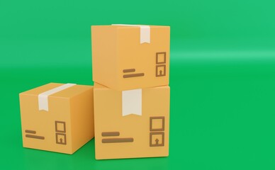 Pile of stacked cardboard box. delivery packages isolated. Minimal icon. 3d rendering.