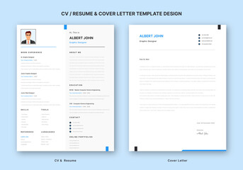 Modern Clean CV / Resume & Cover Letter Template Design for Business Job Applications, Minimalist resume cv template, Resume design template.