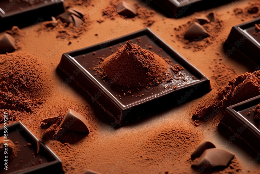 Poster thumbnail of chocolate chunks on cocoa powder generative ai