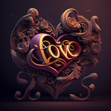 Generative AI ornamental heart with Love inscription