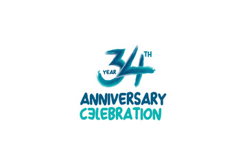 34th, 34 years, 34 year anniversary celebration fun style logotype. anniversary white logo with green blue color isolated on white background, vector design for celebrating event