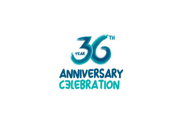 36th, 36 years, 36 year anniversary celebration fun style logotype. anniversary white logo with green blue color isolated on white background, vector design for celebrating event