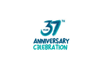 37th, 37 years, 37 year anniversary celebration fun style logotype. anniversary white logo with green blue color isolated on white background, vector design for celebrating event