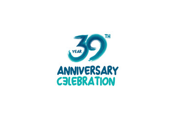 39th, 39 years, 39 year anniversary celebration fun style logotype. anniversary white logo with green blue color isolated on white background, vector design for celebrating event