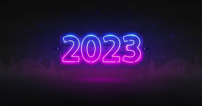 New Year 2023 Neon On Dark Background