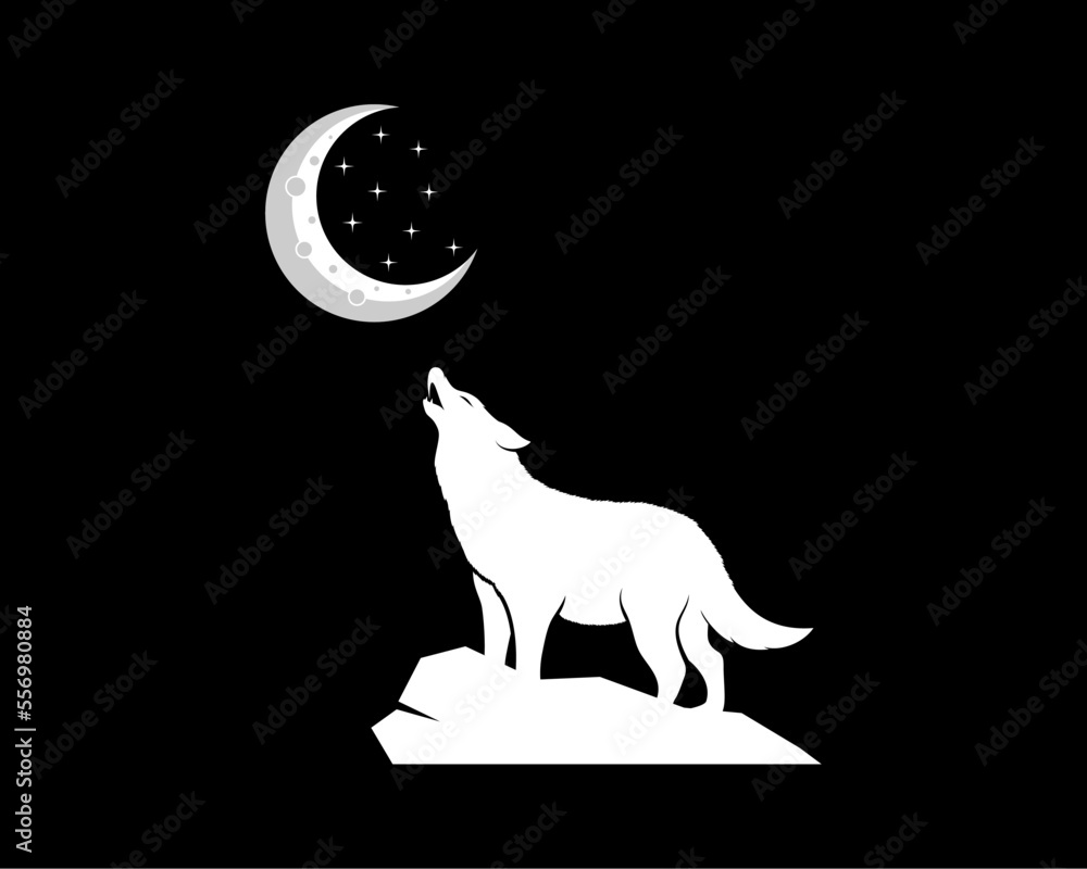 Canvas Prints wolf with moon on top