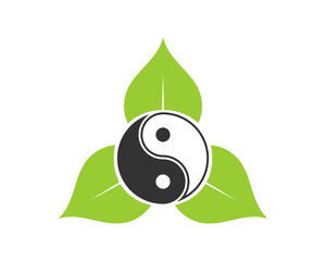 Leaf with yin yang inside - obrazy, fototapety, plakaty